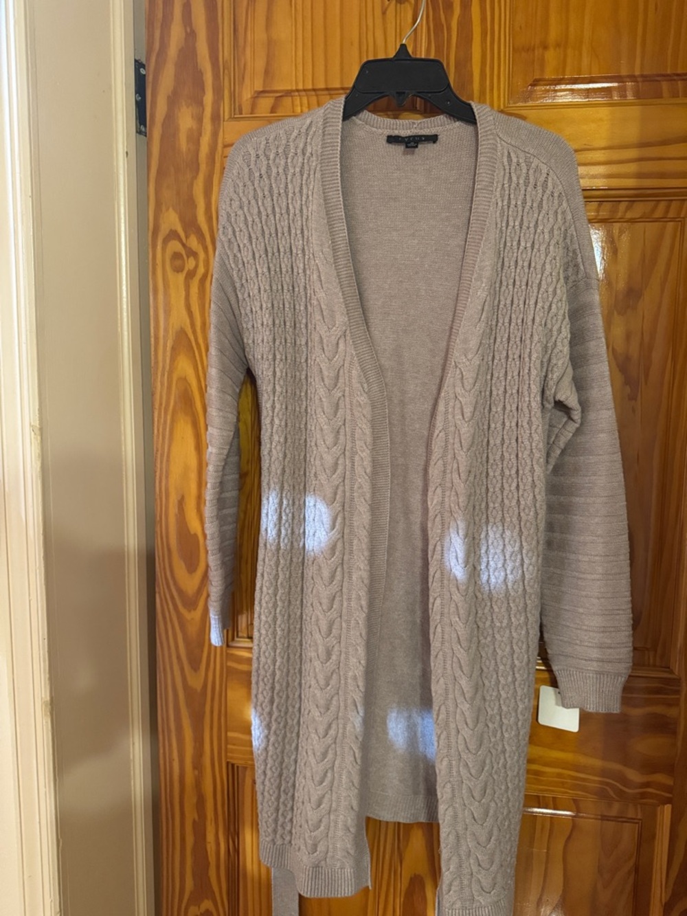 Cyrus Taupe Cable Knit Open-Front Cardigan